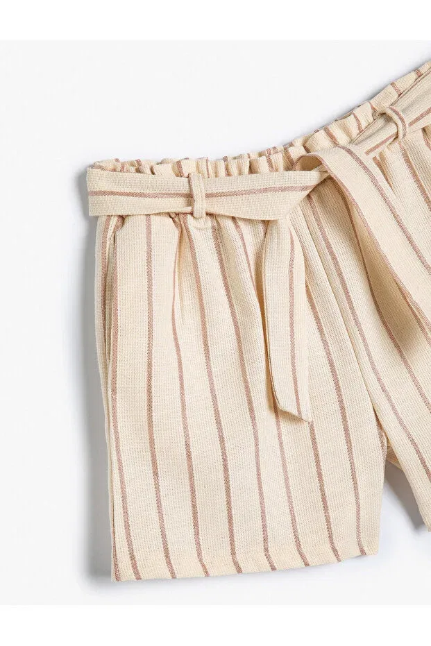 Детские шорты для девочек хлопковые Koton, Ecru Striped — фото 3