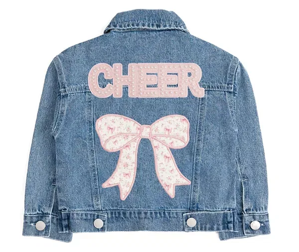 Детская джинсовая куртка для девочек с длинным рукавом Cheer Bow Patch Sweet Wink, Denim