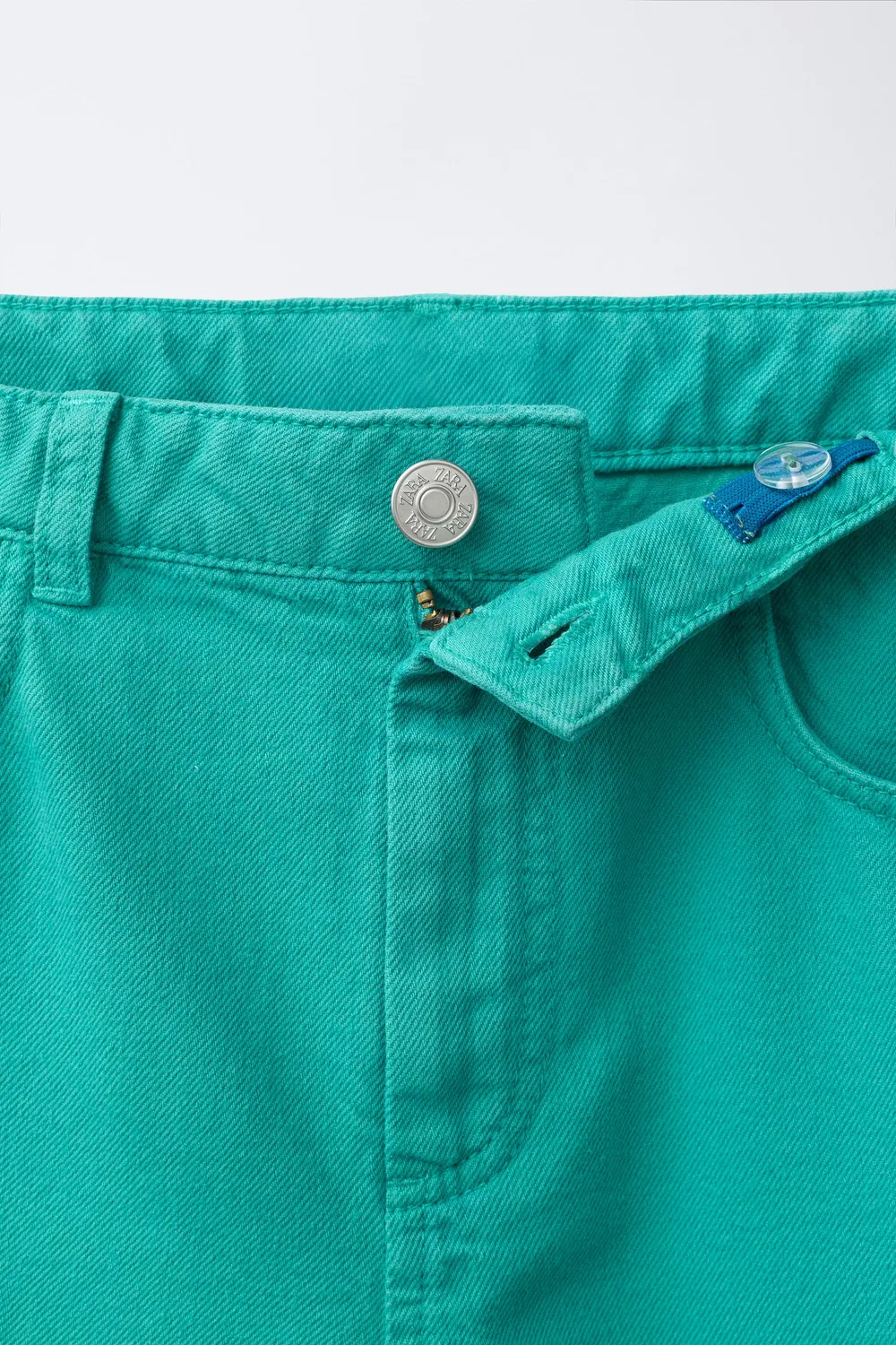 Однотонные джинсовые шорты-бермуды ZARA, Turquoise green — фото 3