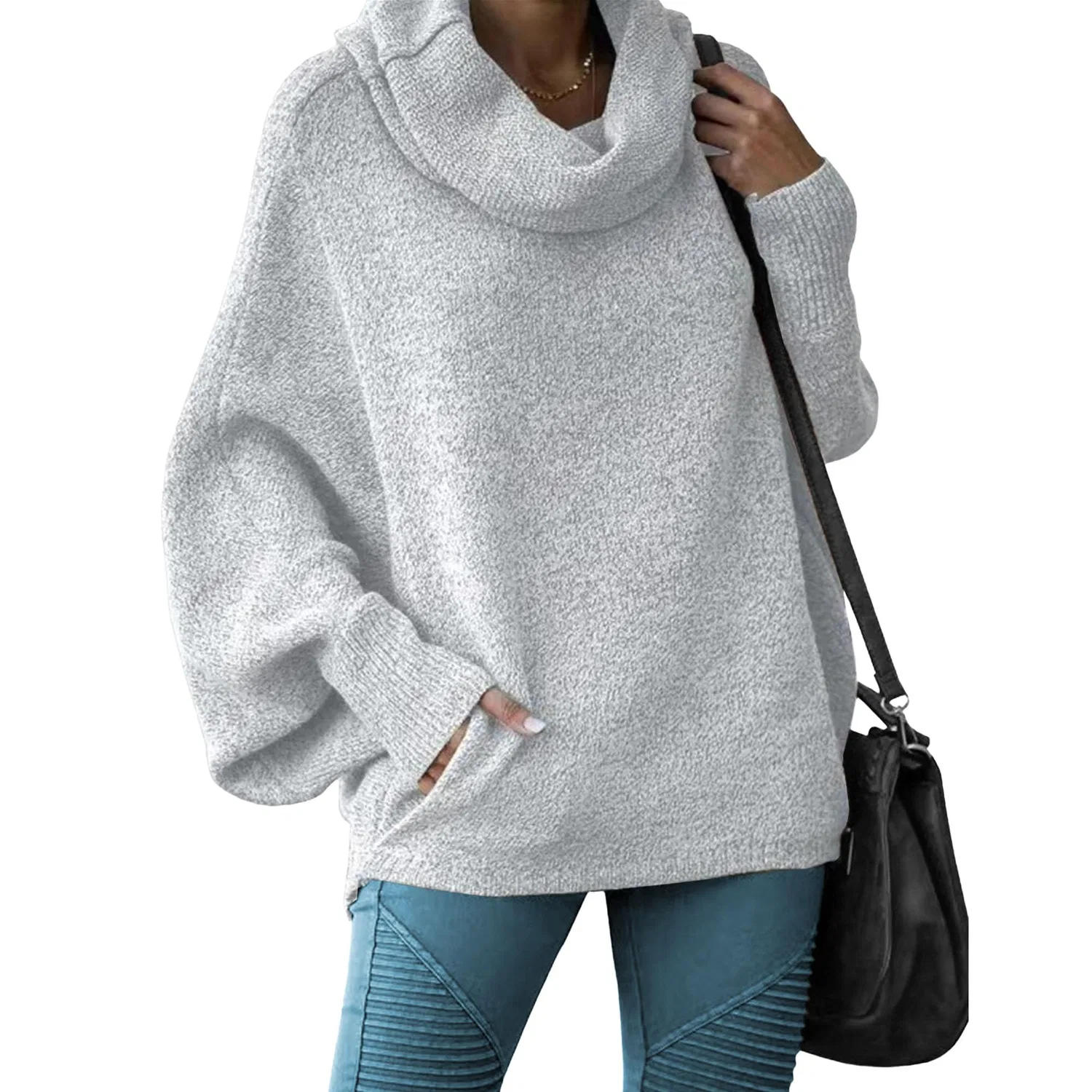 Женский свободный свитер с капюшоном и длинным рукавом, Bright Grey (Ral 7035)