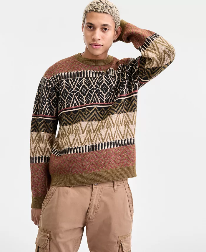 

Мужской длинный свитер Wild с круглым вырезом Sun + Stone, черный