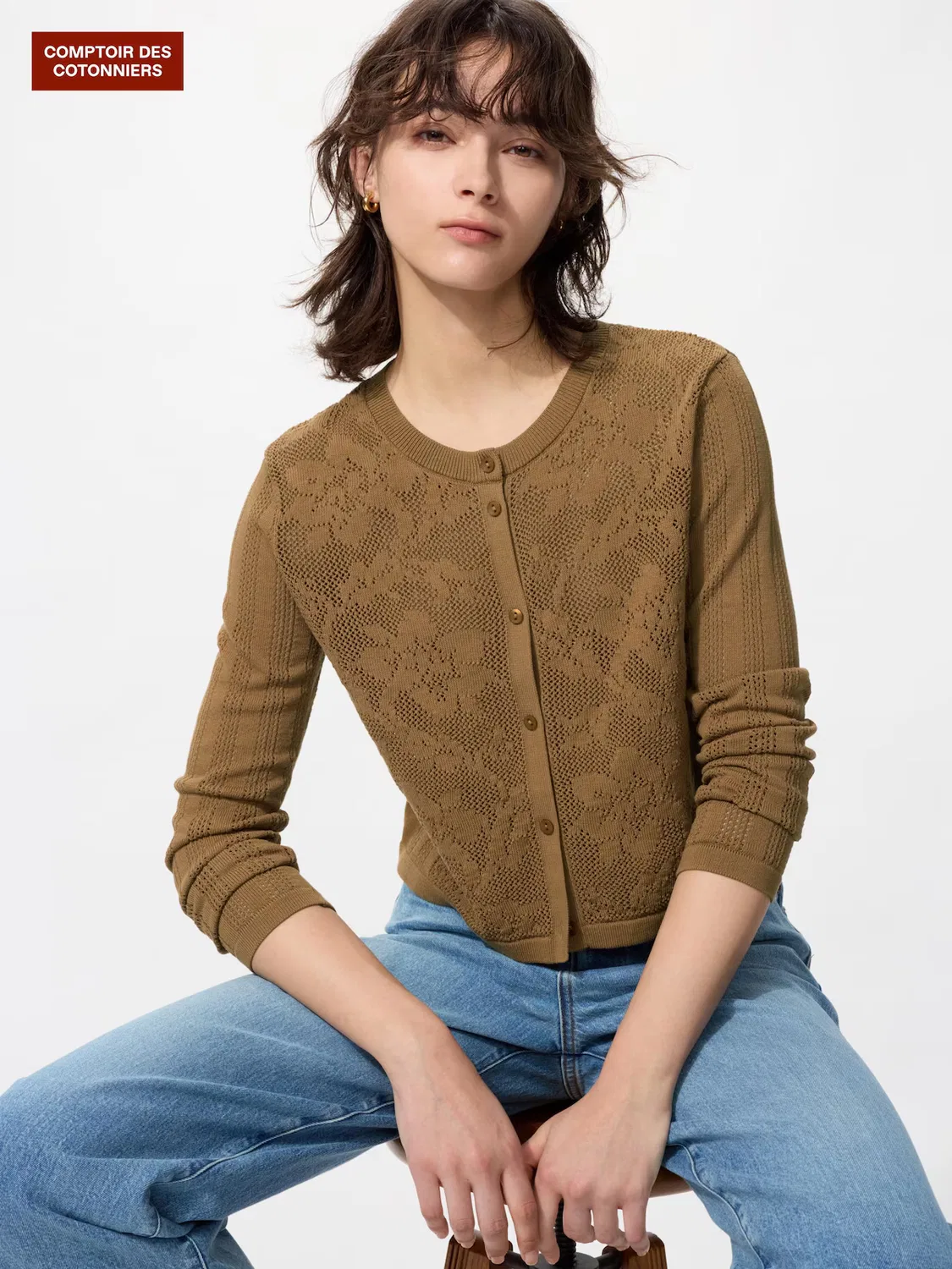Кардиган вязаный Uniqlo, хлопковый, коричневый