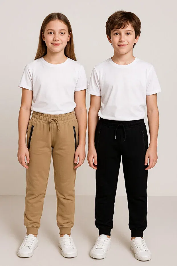Детский комплект спортивных брюк с принтом Beniizle, Black & Camel
