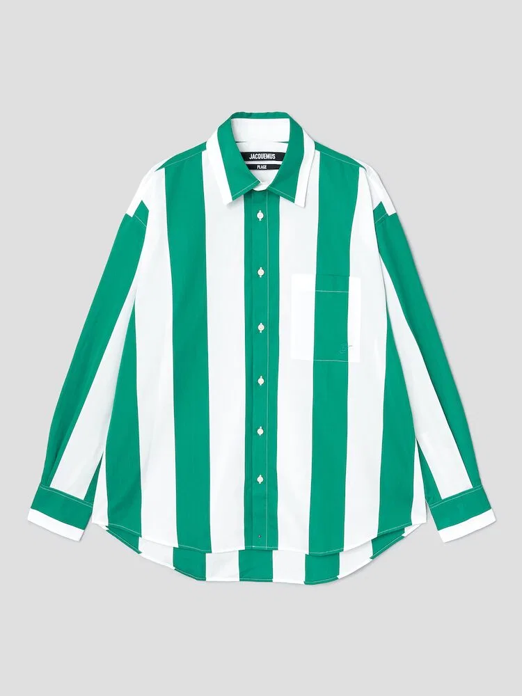 Рубашка с жаккардовыми полосками, La Chemise Camargue JACQUEMUS, Green