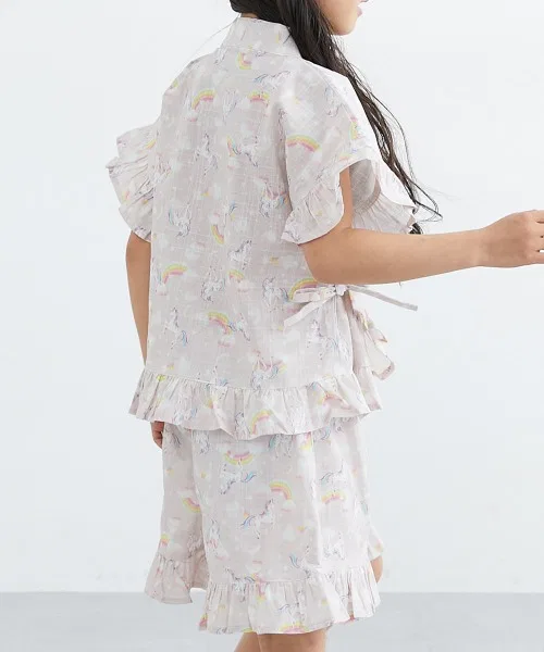 Детское кимоно для девочек с фриллами, модель Frill Jinbei Suit QUNTSTYLE, Черное — фото 3