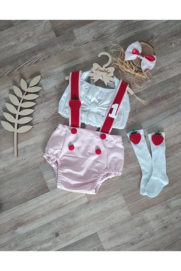 Детский комбинезон для девочек хлопковый Strawberry concept baby girl pink red striped cake pop costume Feriatolye, Pink — фото 3