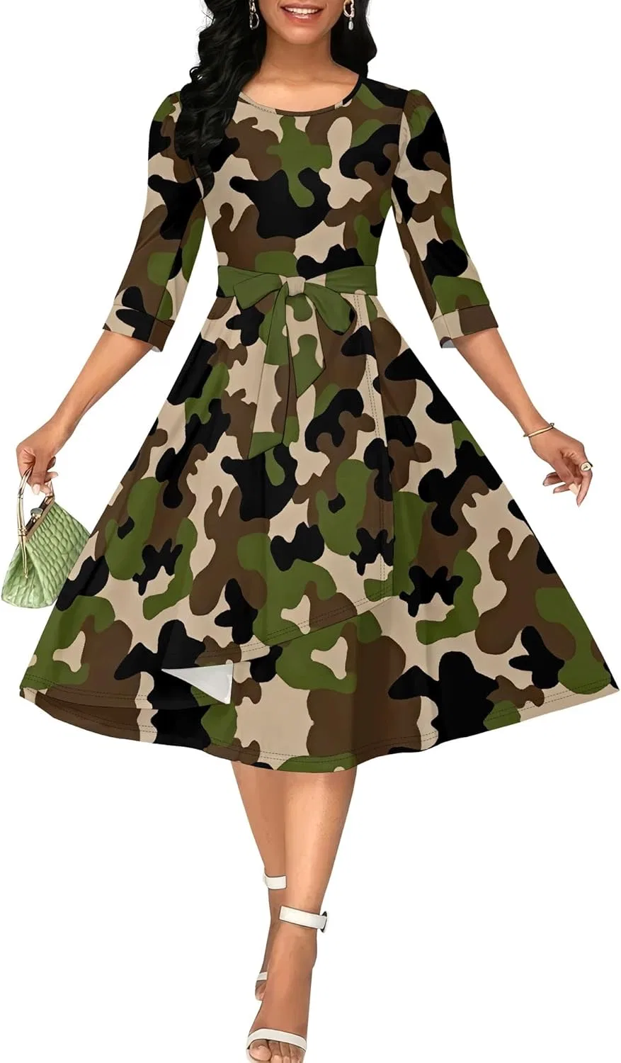 Женское коктейльное платье с рукавом 3/4 винтаж, Army Green