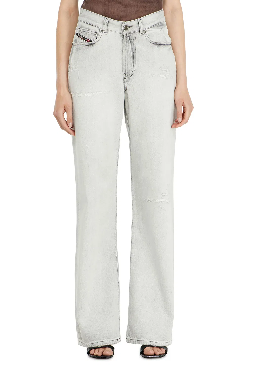 Женские джинсы прямого кроя с завышенной талией и потертостями Diesel Regular Jeans High Waist 1971 D-Sent, серый