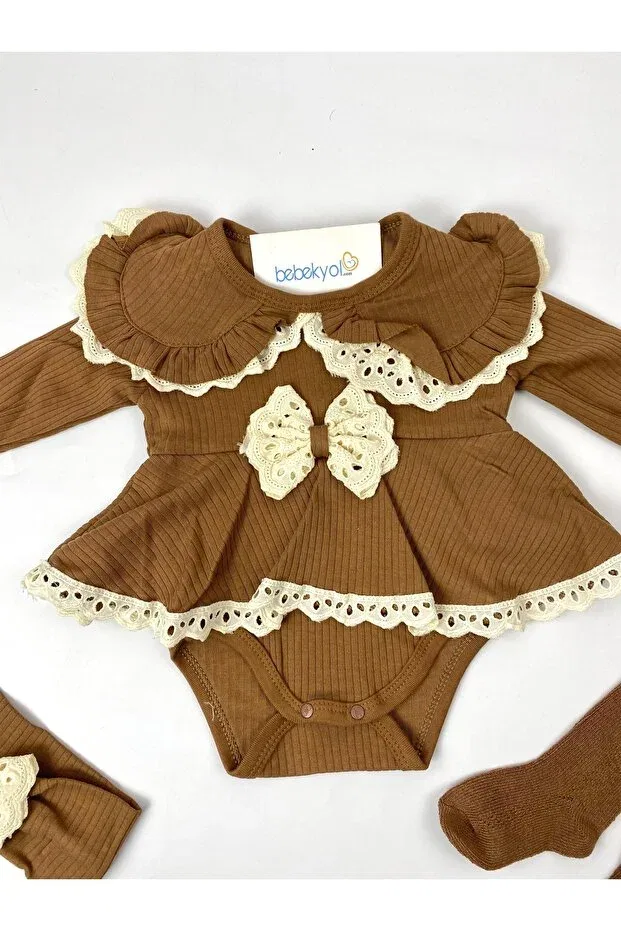 Детский комбинезон для девочек хлопковый Basics Bebekyol, Brown — фото 4