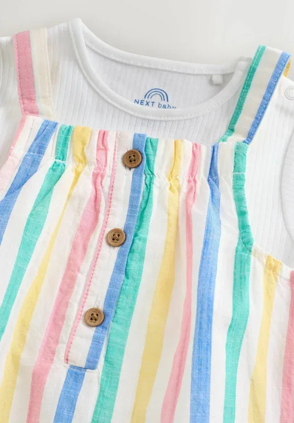 Комплект из боди с коротким рукавом и фартука, полосатый, Regular fit - baby pinafore and short sleeve bodysuit 2 piece set, Next, Multi Stripe — фото 2
