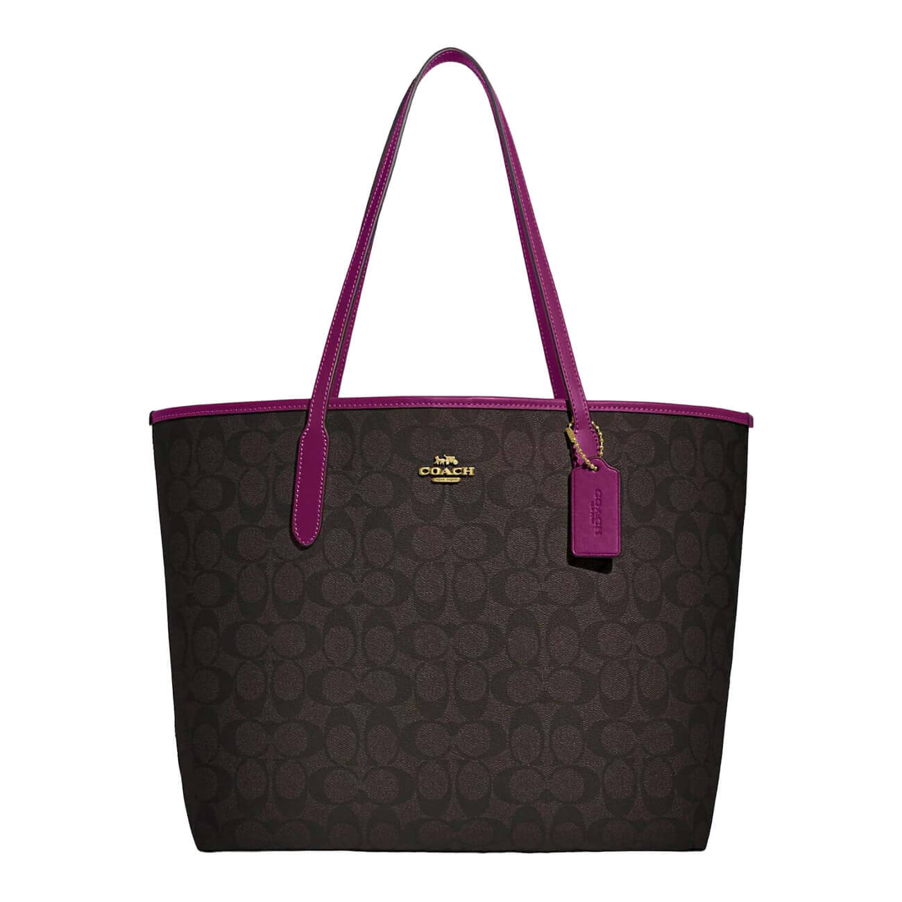 

Сумка Coach Outlet City Tote in Signature Canvas, темно-коричневый/пурпурный