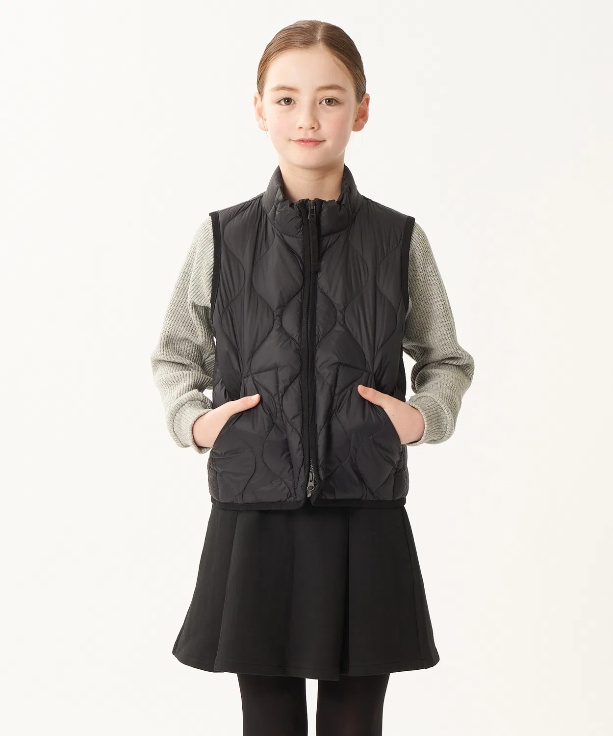 Детский утепленный жилет с высоким воротником и принтом, модель Military High Neck W Zip Down Vest TAION, Black