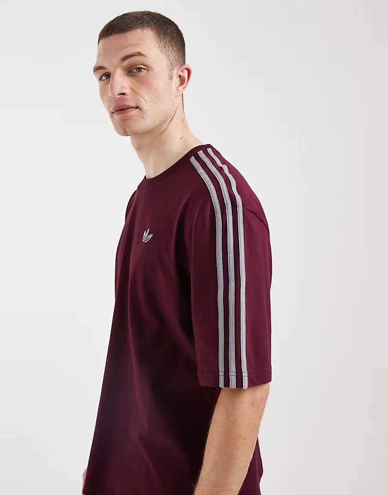 Футболка Adidas Originals с тремя полосками, свободного кроя, бордовый — фото 4