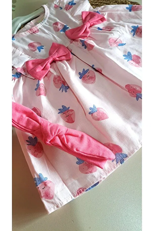 Детское платье для девочек хлопковое с принтом Strawberry Pattern Masalbebek_Tr, Pink — фото 3