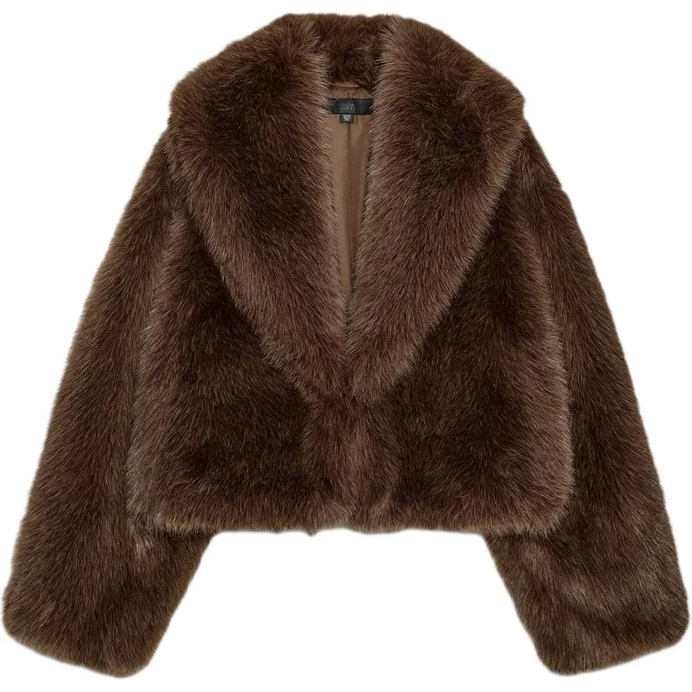 Женское вельветовое пальто с лацканами Brown ZARA, Коричневый