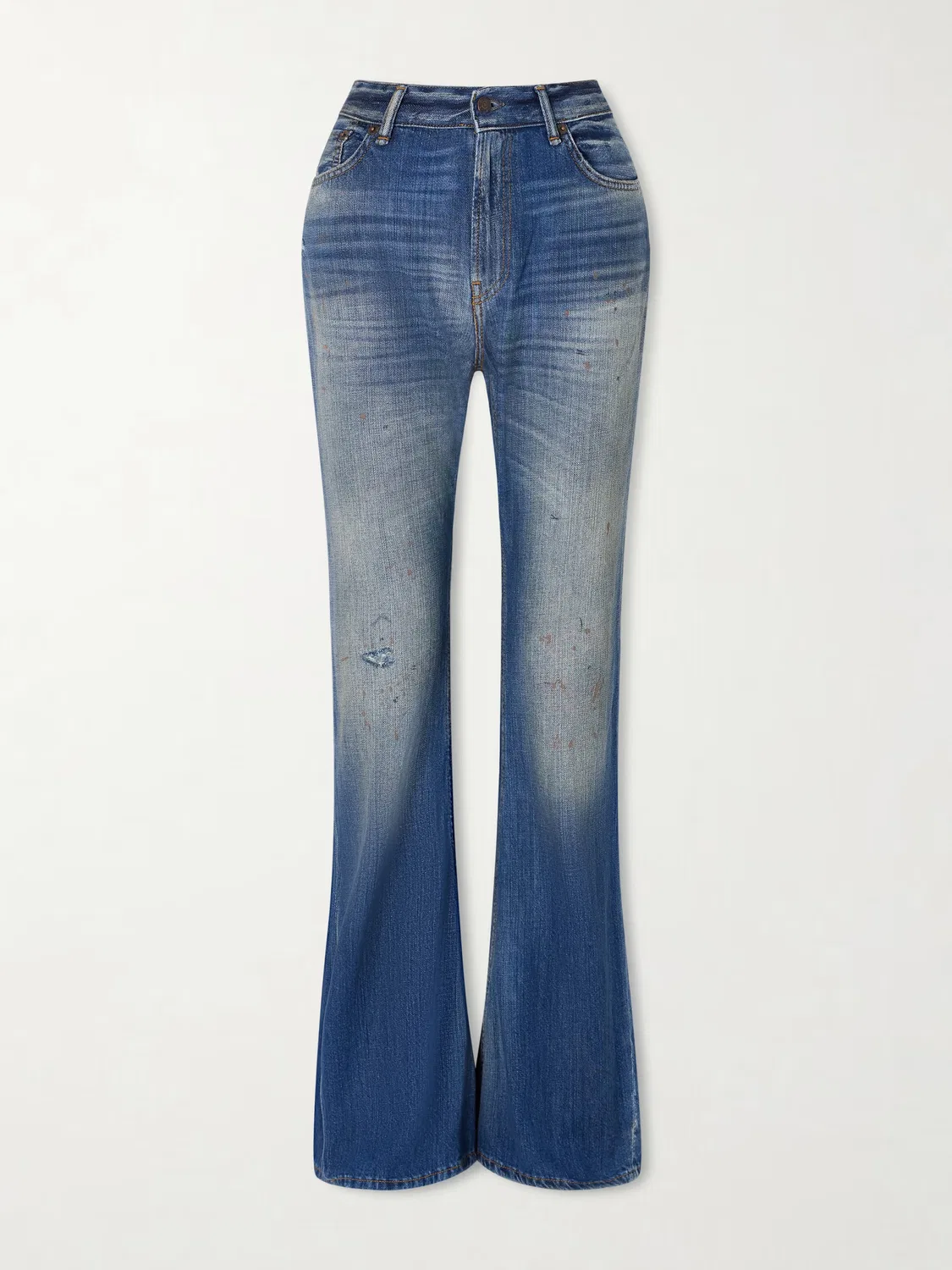 Рваные джинсы с высокой посадкой и расклешенными штанинами Acne Studios, Mid Denim