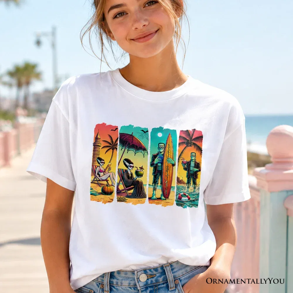 Детская футболка для мальчиков с принтом Frankenstein Summer Vacation OrnamentallyYou, Safety Orange — фото 2