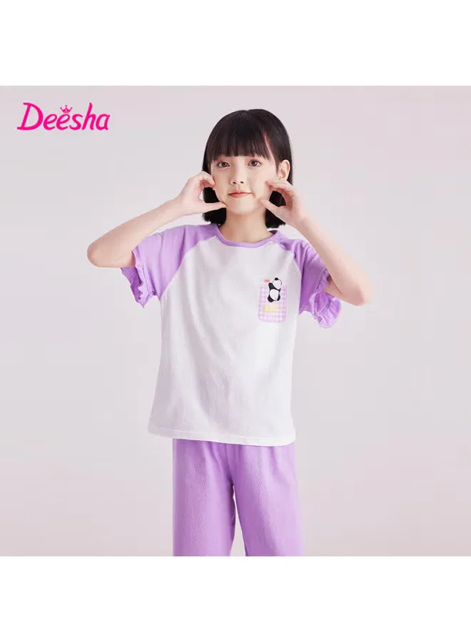Домашний комплект с коротким рукавом из хлопка Deesha, фиолетовый — фото 4