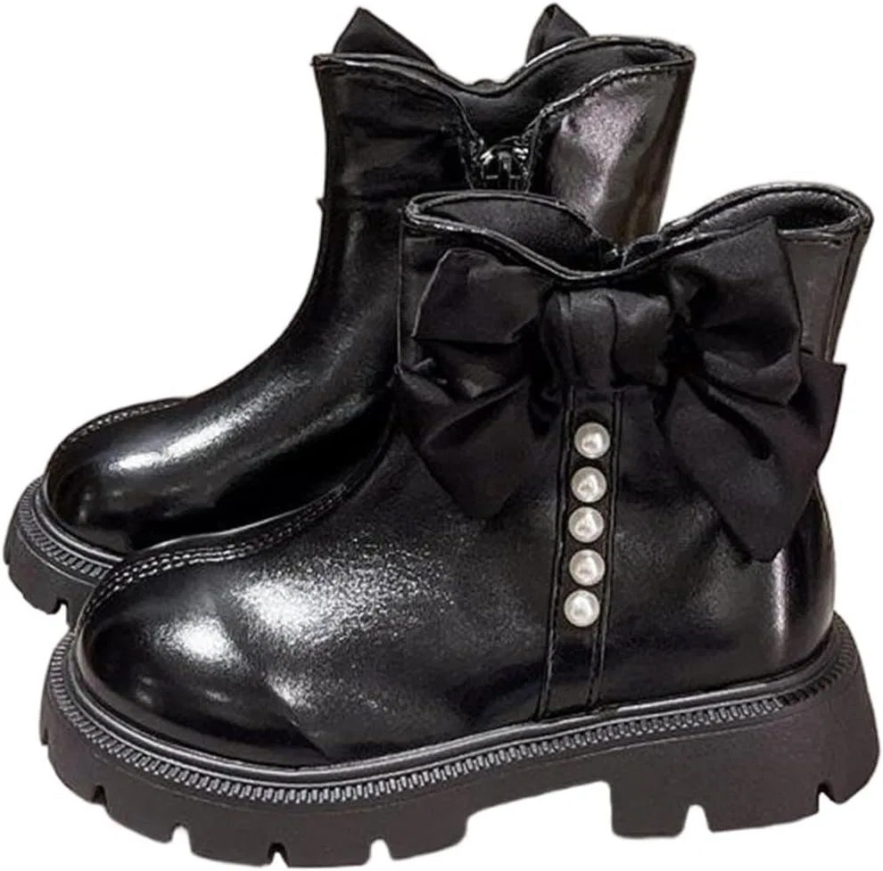 Детские ботинки для девочек с бантом и жемчугом Riding Boots Zzalalana, Black