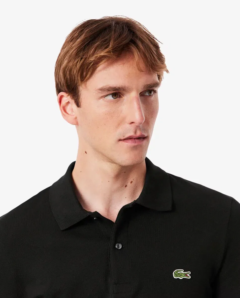 Поло Lacoste с длинным рукавом, slim fit, хлопок пике, Negro — фото 3