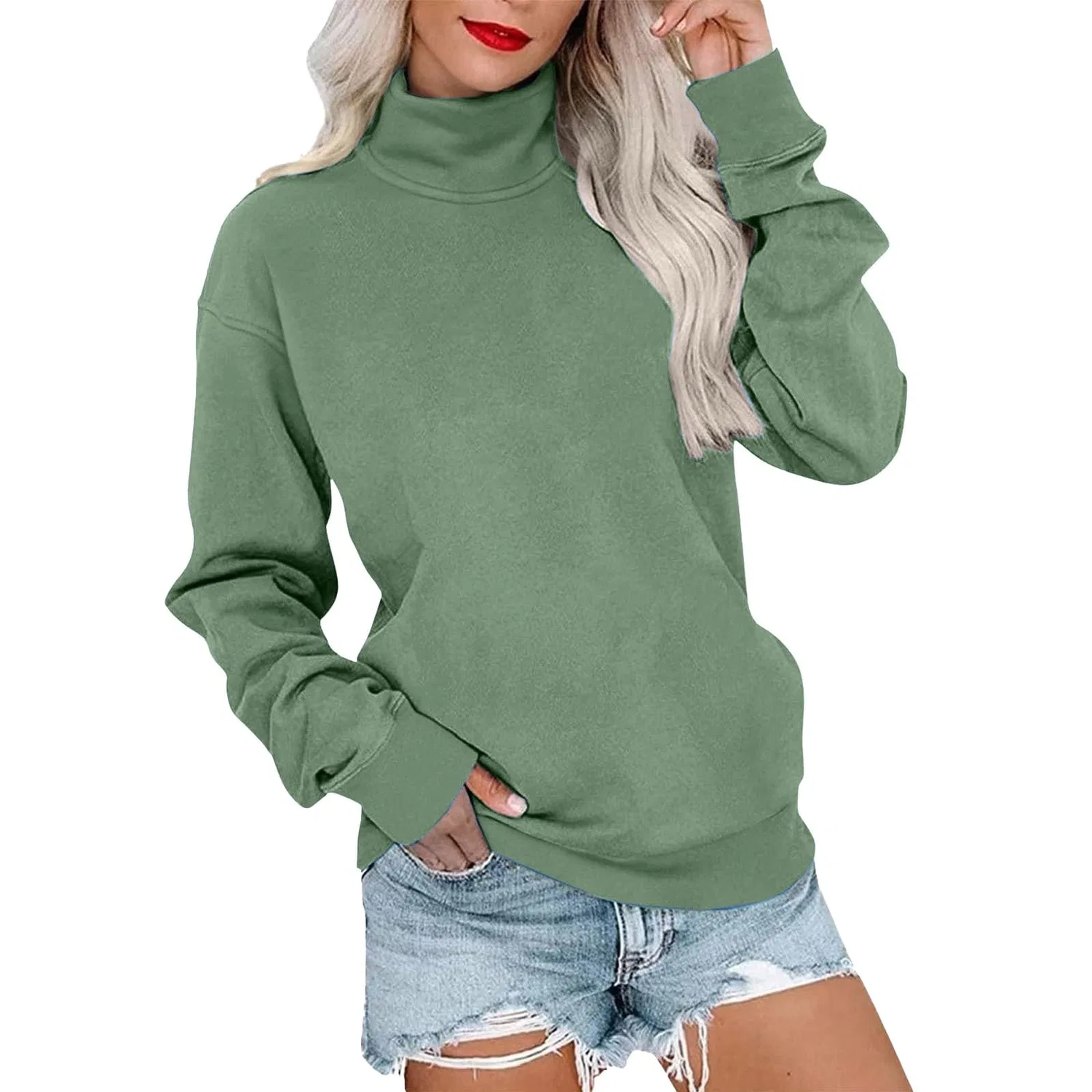 Женский свитшот с круглым вырезом и длинным рукавом из флиса, Green