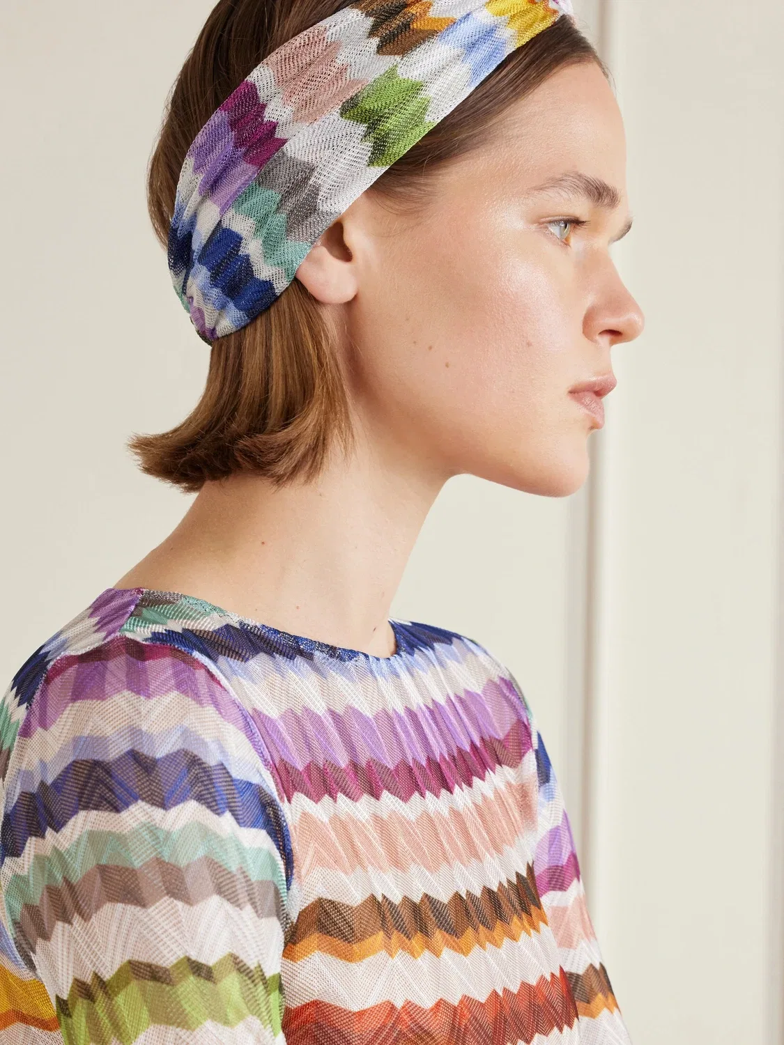 Повязка на голову в полоску, связанная крючком Missoni, мультицвет — фото 2