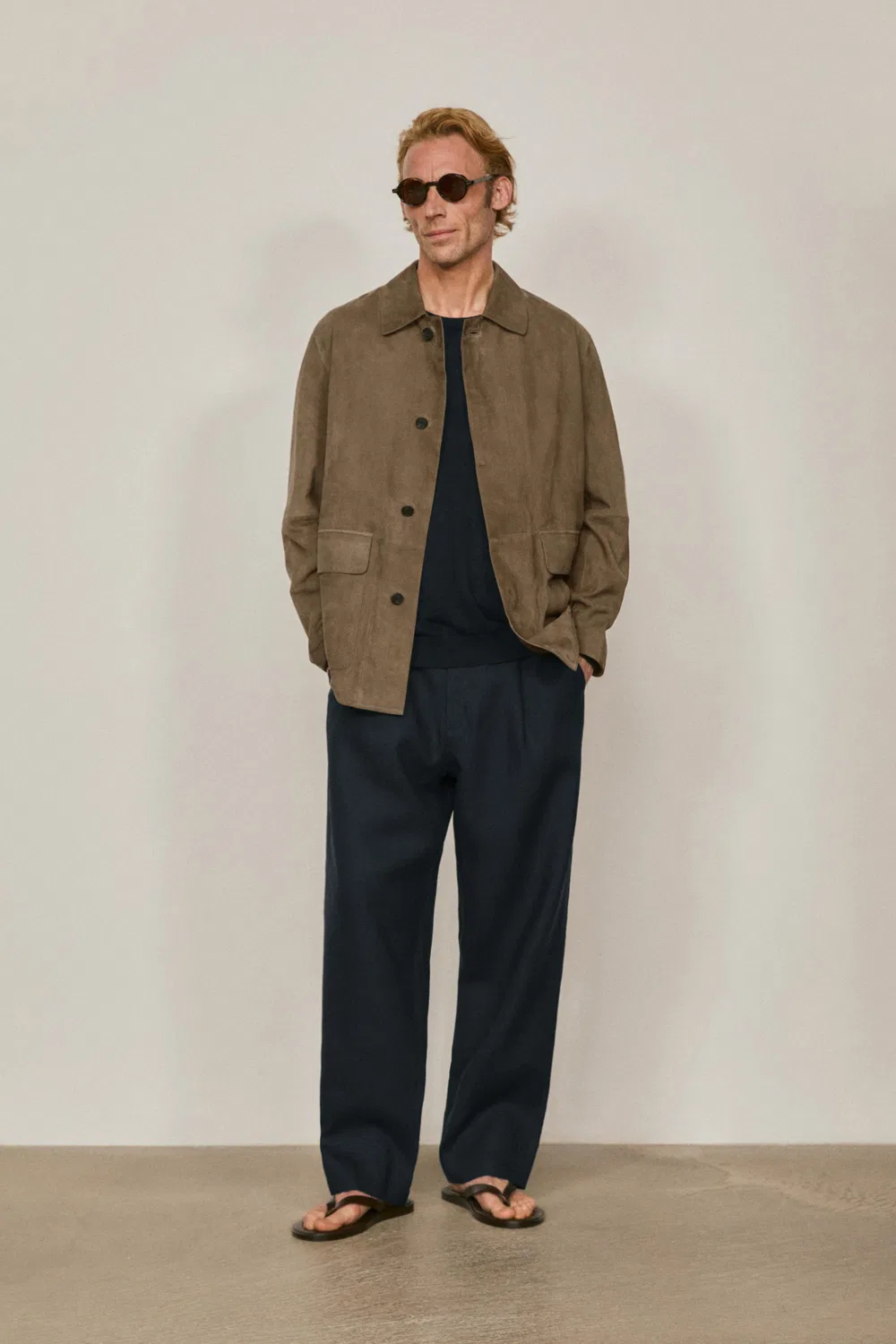 Рубашка-Куртка из замшевой кожи с карманами - лимитированная серия Massimo Dutti, бледно-зеленый