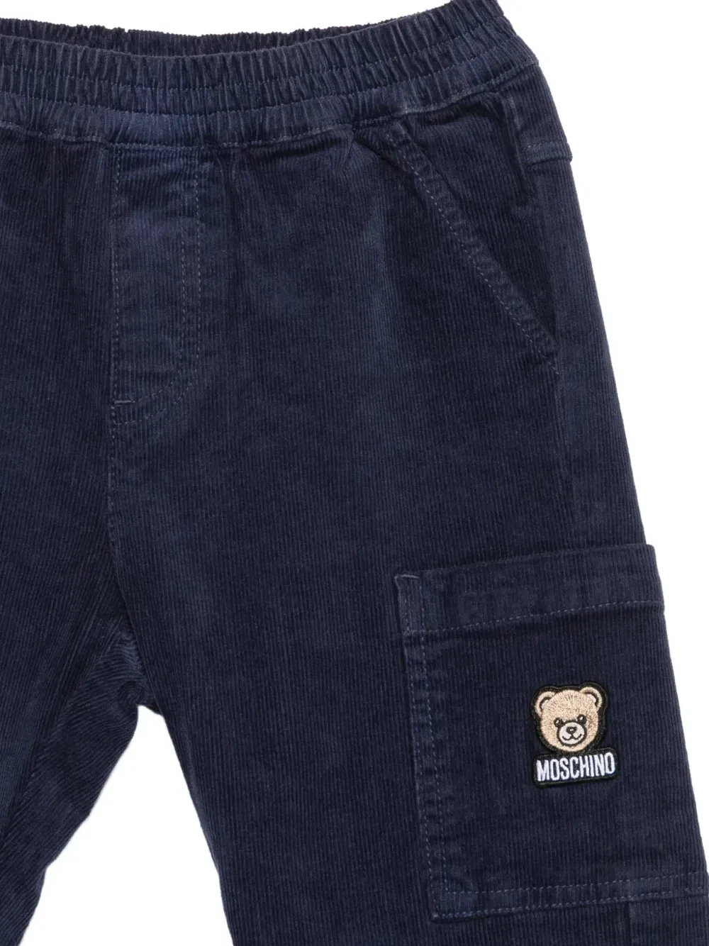 Вельветовые брюки-карго с мишками Тедди Moschino Kids, синий — фото 3