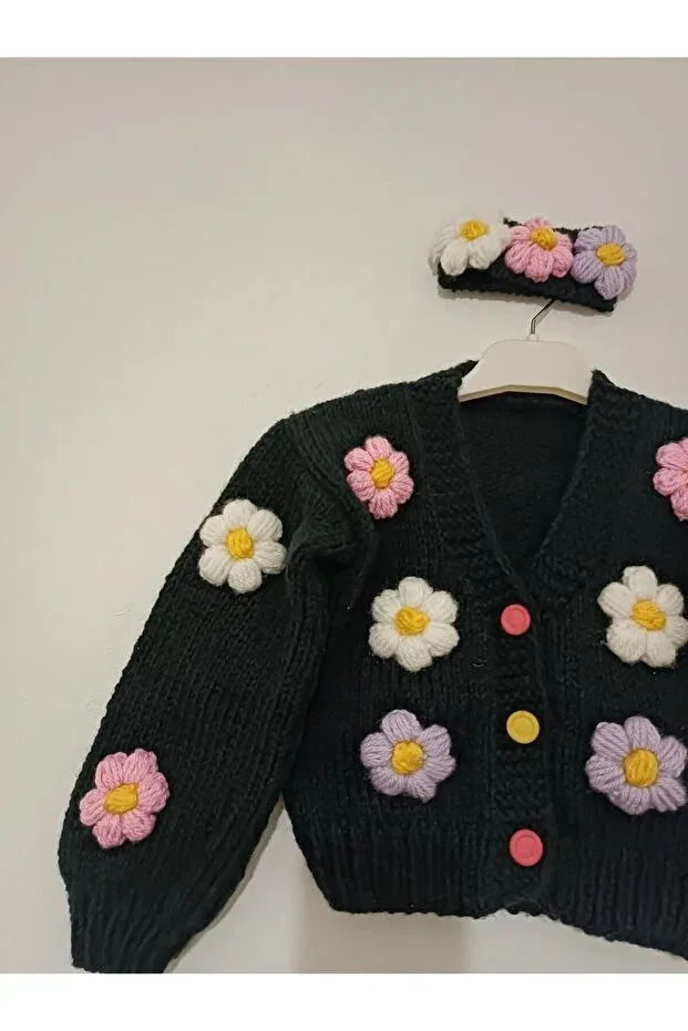 Детский кардиган для девочек с принтом El Örgüsü Cici Bebe, Black Color — фото 4