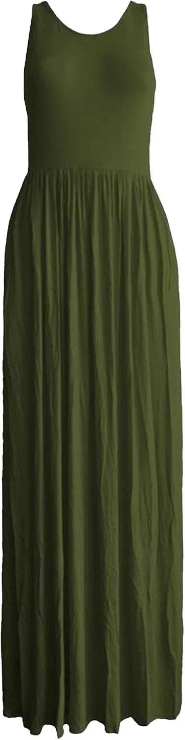 Женское повседневное макси-платье с карманами, Army Green