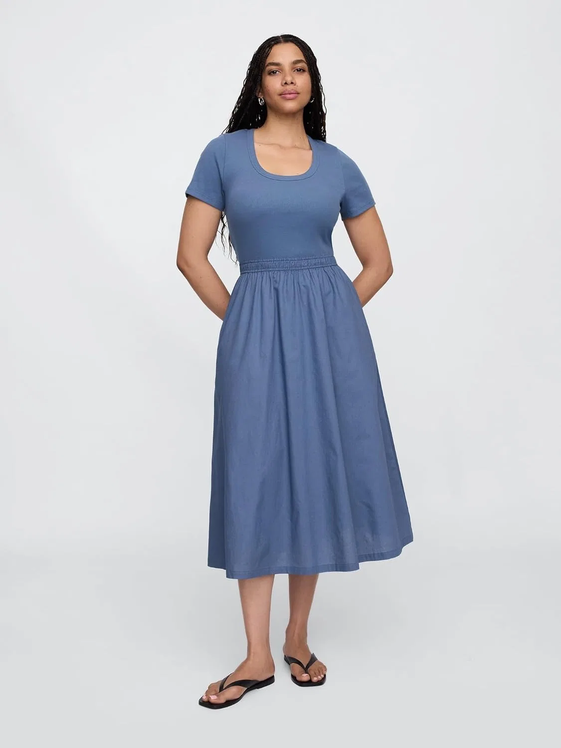 Женское платье миди с круглым вырезом GAP, Antique Pink — фото 4