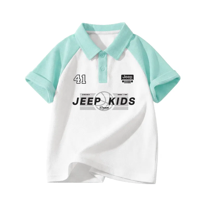 Детское поло с коротким рукавом Jeep, Aqua Green/E Black Gray Line