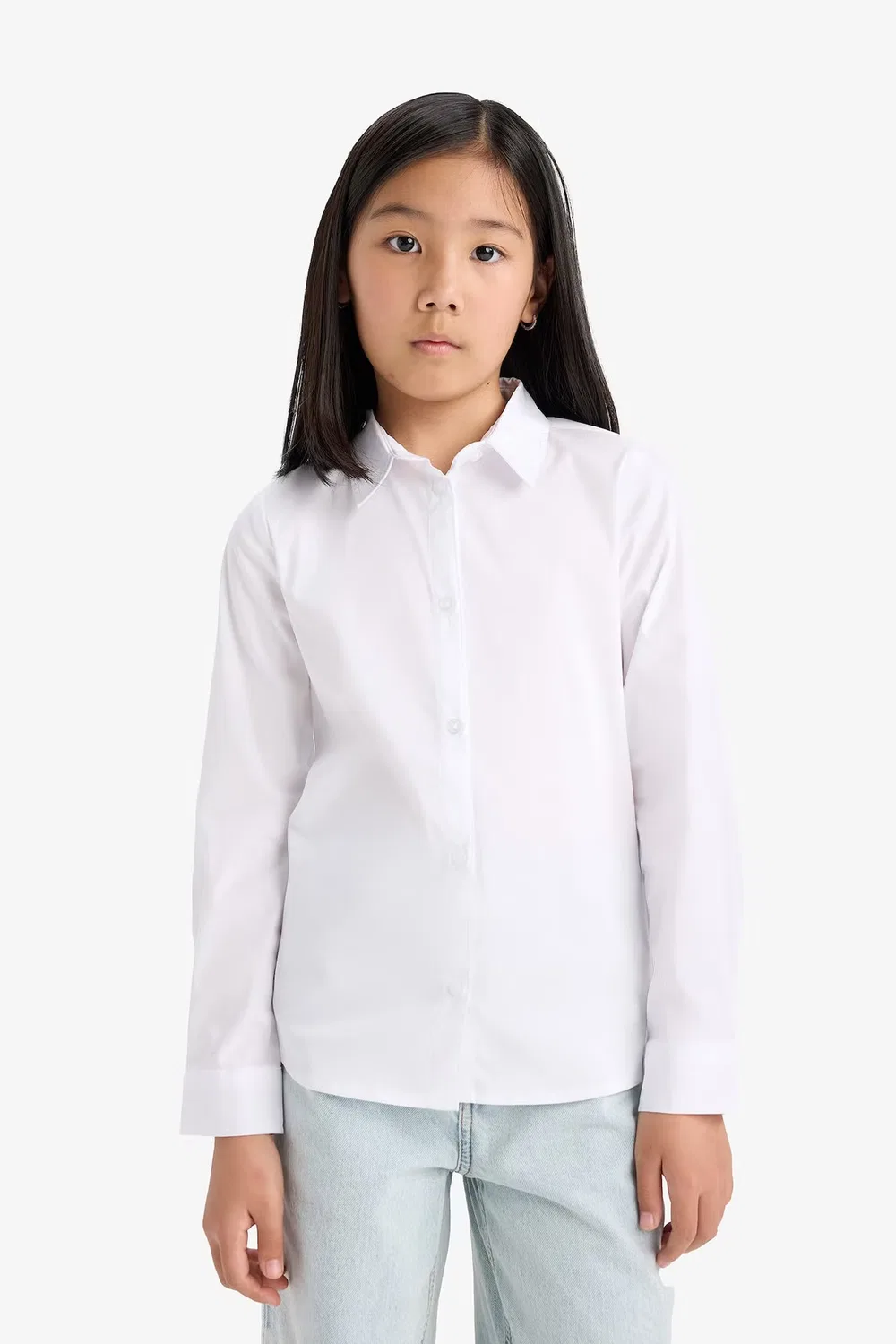 Лонгслив с длинным рукавом Girl slim fit bengalin Defacto, белый — фото 3