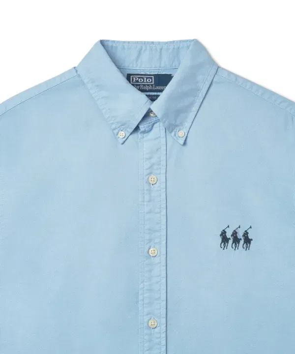 Оксфордская рубашка классического кроя, органический хлопок, Pony trio, Polo Ralph Lauren, синяя — фото 3