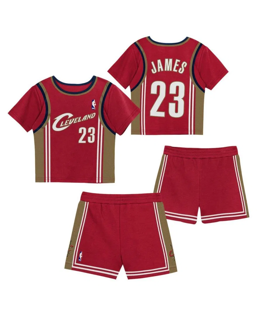 Комплект из футболки и шорт с принтом LeBron James Wine Cleveland Cavaliers Play by Place Mitchell & Ness, Wine