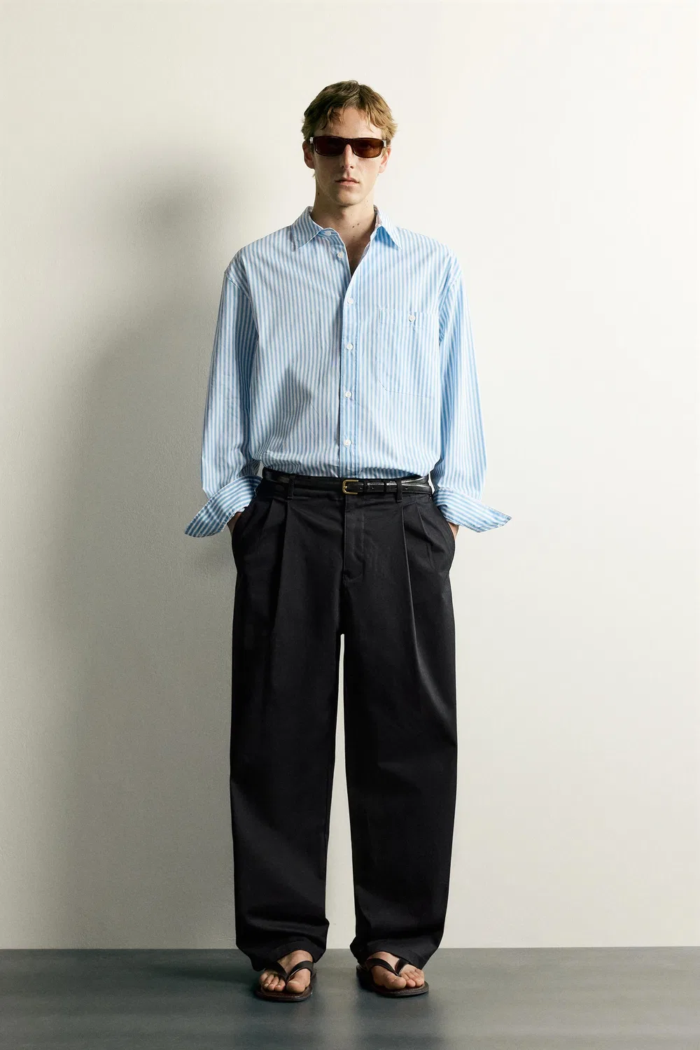 Полосатая рубашка свободного кроя ZARA, Sky blue