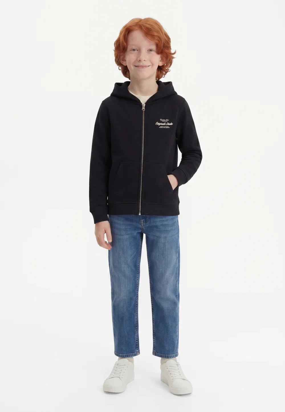 Толстовка на молнии с капюшоном и опечаткой Jornorrebro Jack & Jones Junior, Black