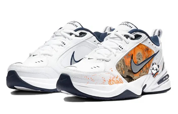 Кастомизированные кроссовки Nike Air Monarch 4 Chunky Sneakers Unisex, белый/синий/оранженвый — фото 3