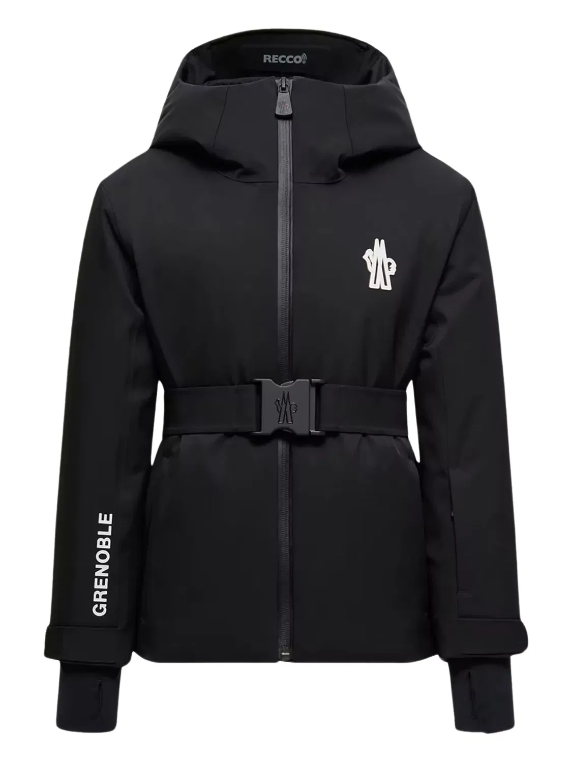 Пуховик с капюшоном и поясом для горнолыжного спорта MONCLER GRENOBLE, черный