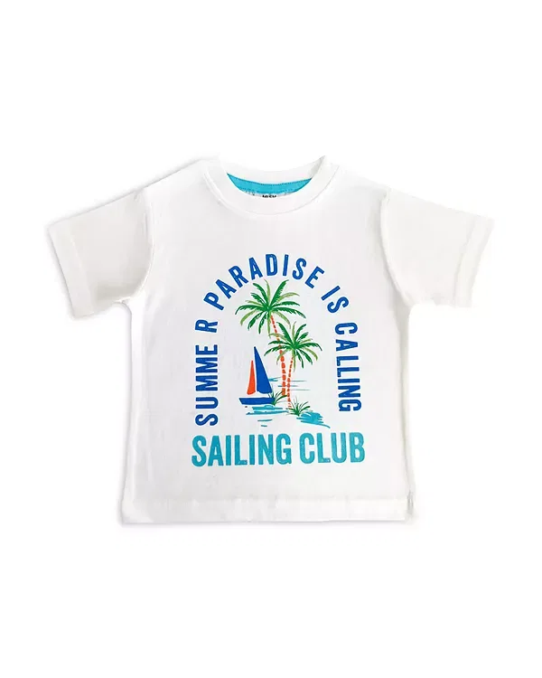 Детская футболка для мальчиков с принтом Sailing Club Mish Mish, White/Turquoise