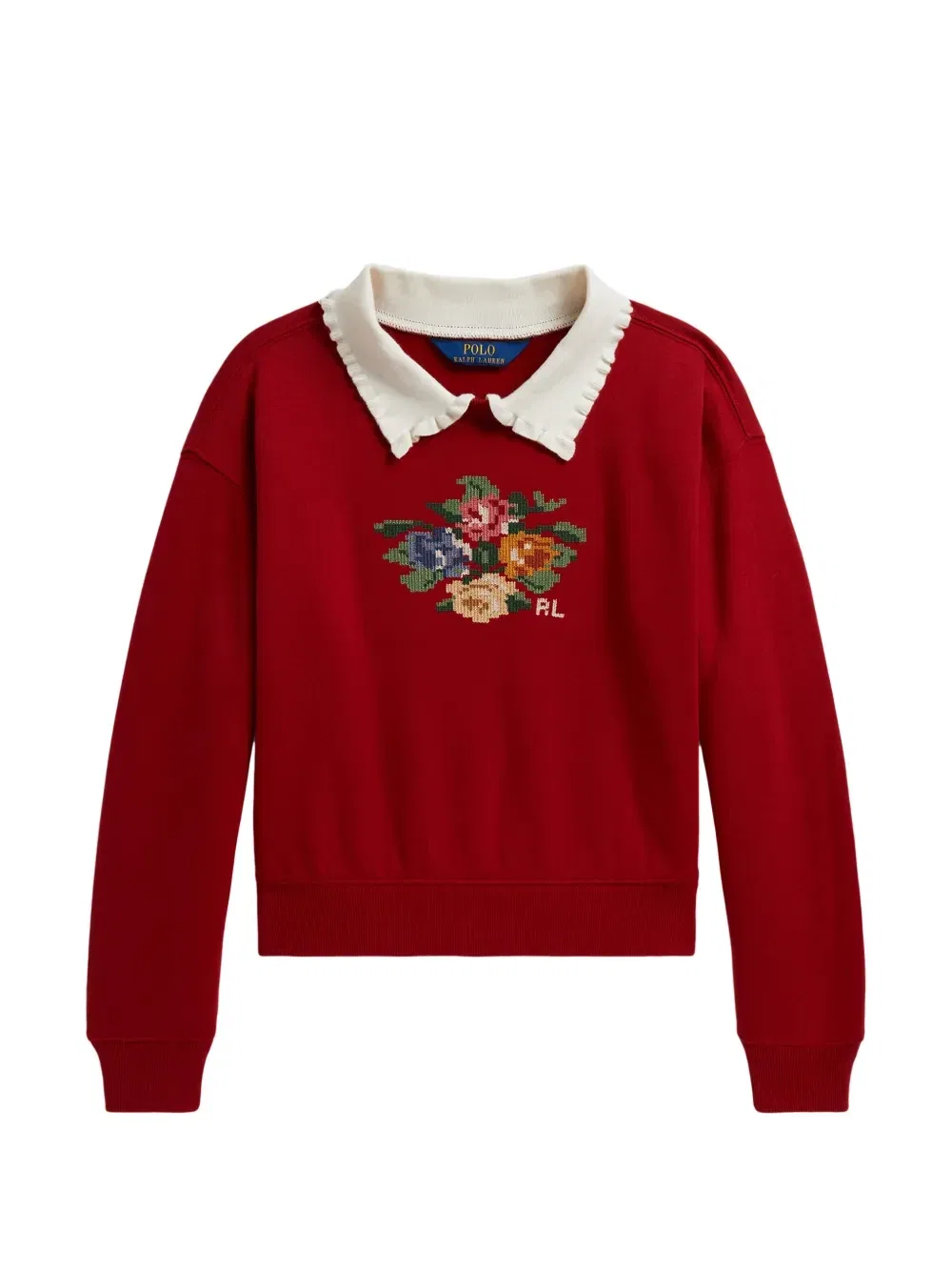 Толстовка с оборками и цветочной вышивкой Polo Ralph Lauren Kids, красный