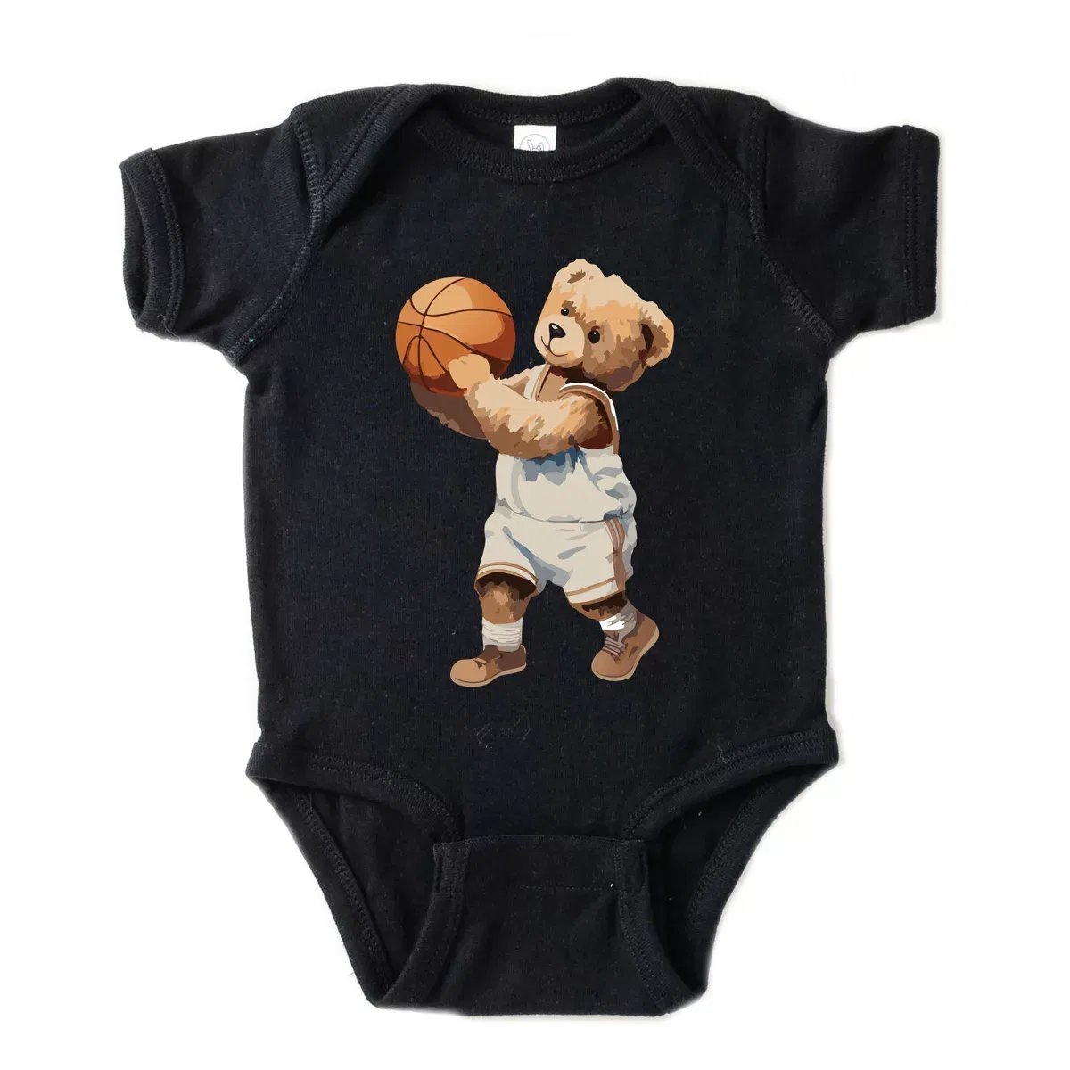 Детское боди с коротким рукавом с принтом Watercolor Basketball Bear The Juniper Shop, Black
