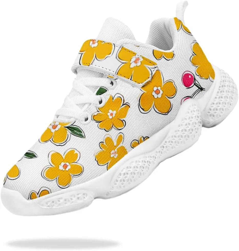 Детские кроссовки для девочек с дышащим трикотажем Mahekot, Yellow Daisy White