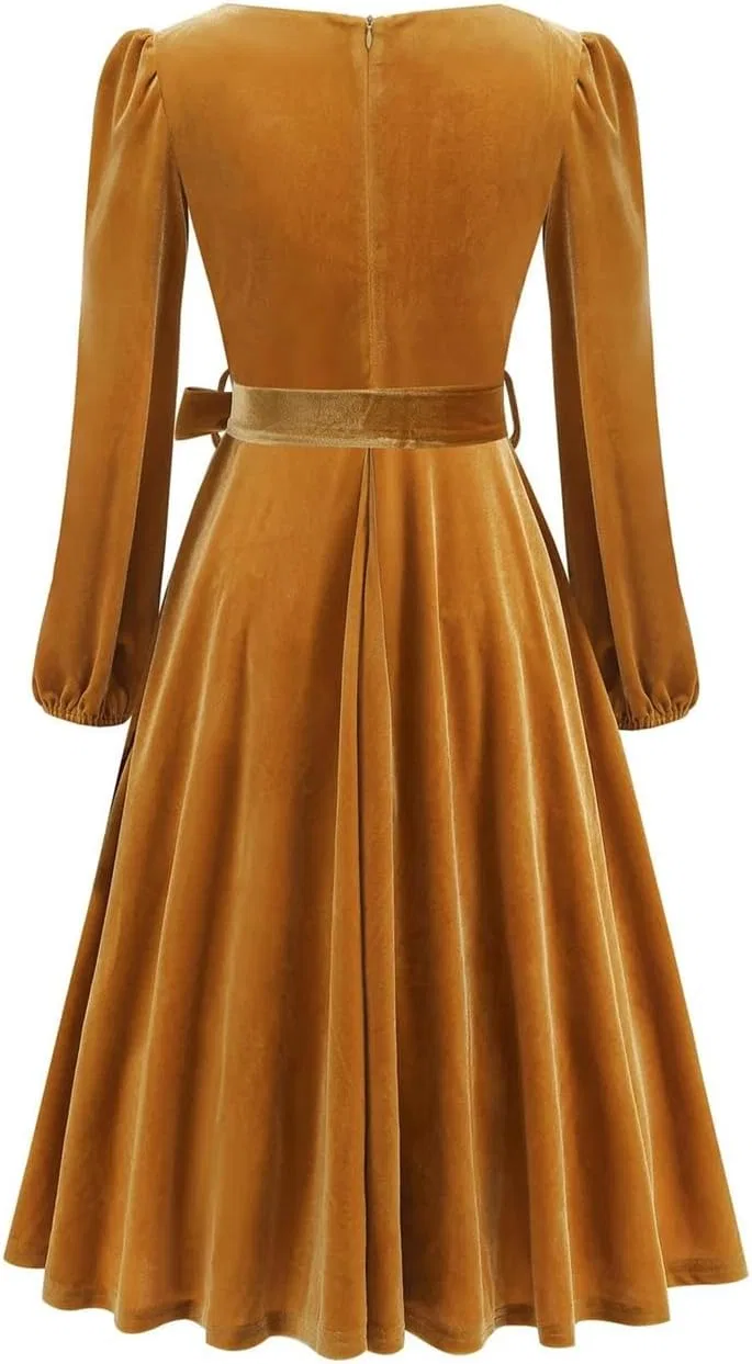 Женское платье мини с квадратным вырезом и поясом Swing Dress, Yellow — фото 3