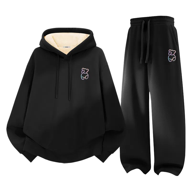 Детский комплект свитшот с капюшоном и брюк B Dazzling Color Bear Chest Logo, MINISO, Heather Gray — фото 3