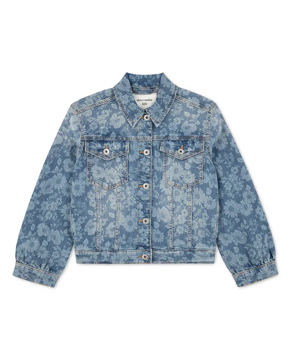 Детская джинсовая куртка для девочек оверсайз с цветочным принтом Abercrombie Kids, Blue