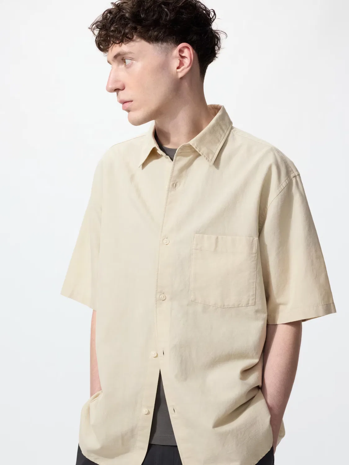 Рубашка Uniqlo, хлопчатобумажно-льняная смесовая, бежевый