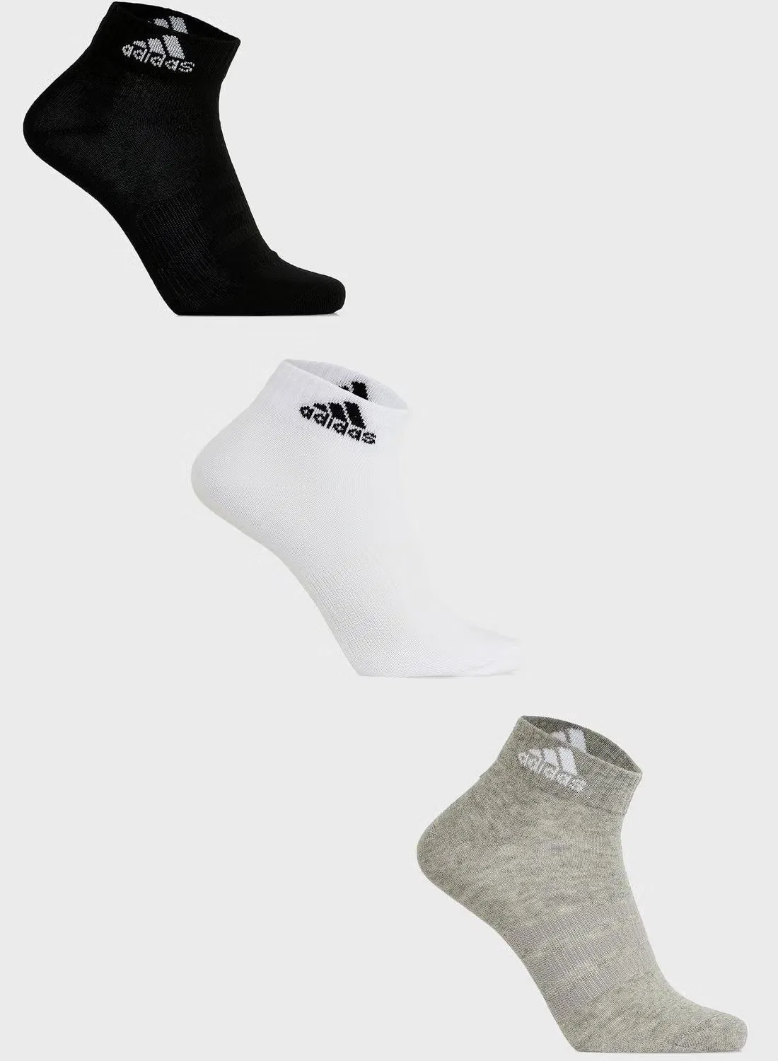 Носки спортивные тонкие и легкие, комплект 3 пары Adidas, серый