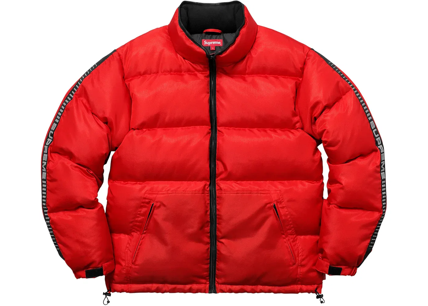 Мужской пуховик с отражающим логотипом на рукаве Supreme Reflective Sleeve Logo Puffy, красный