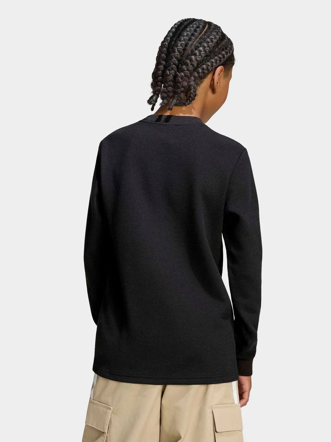 Футболка с вафельным узором Regular Waffle Longsleeve, adidas Originals, черный — фото 2